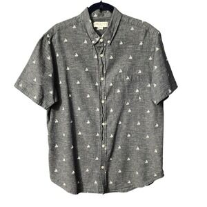 Urban Man Mens Nautical Blue Button Down Shirt Sailboat Print Linen Blend XL‎